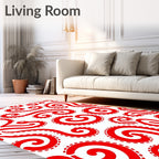 Crimson Swirls Stitched Line Rug