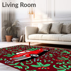 Crimson Red Truck Holly Floral Rug