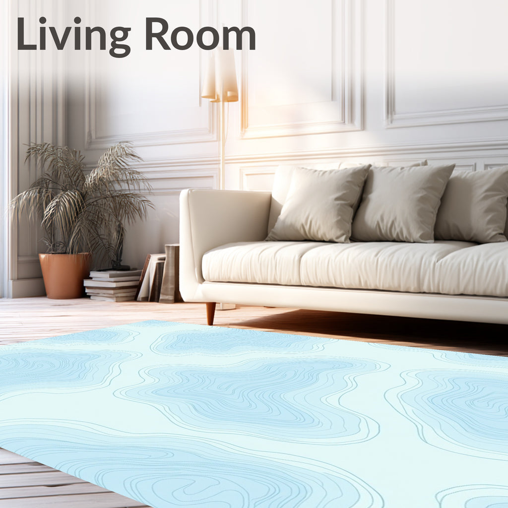Sky Blue Contour Map Pattern Rug