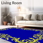 Ornate Yellow Floral Border Design Rug