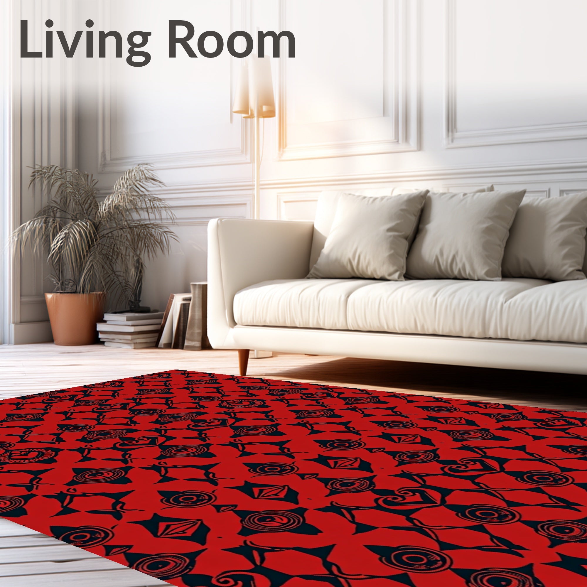 Bold Red Abstract Geometric Print Rug