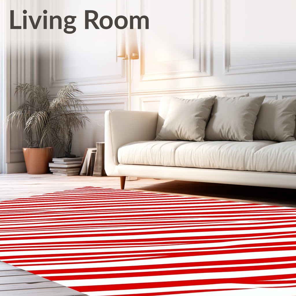 Dynamic Red White Stripes Pattern Rug