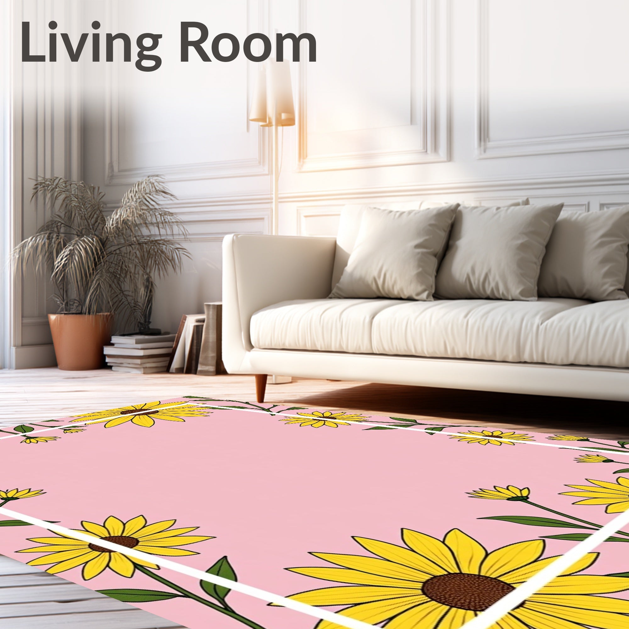 Sunny Yellow Floral Frame Rug