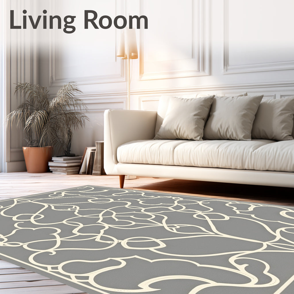 Elegant Off White Scrollwork Pattern Rug