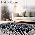 Intricate Black Ivory Ornamental Pattern Rug