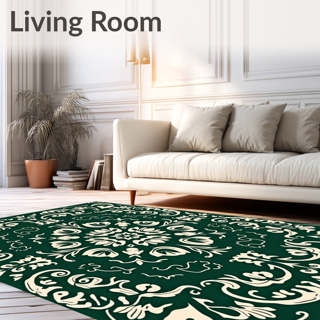 Elegant Cream Floral Damask Pattern Rug