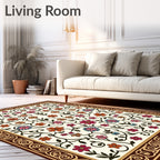 Floral Vine Pattern With Ornate Border Rug