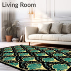 Art Nouveau Teal Gold Floral Pattern Rug