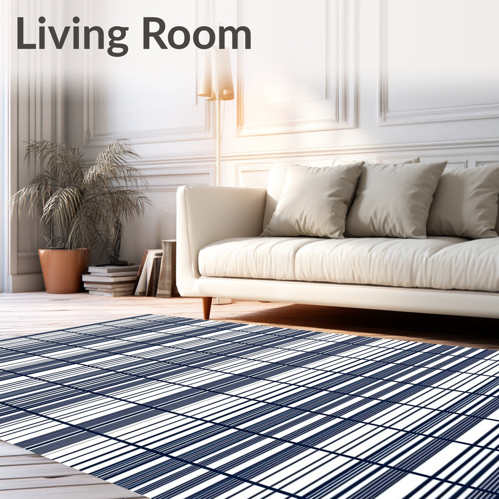 Bold Blue Grid Pattern Rug