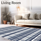 Bold Blue Grid Pattern Rug