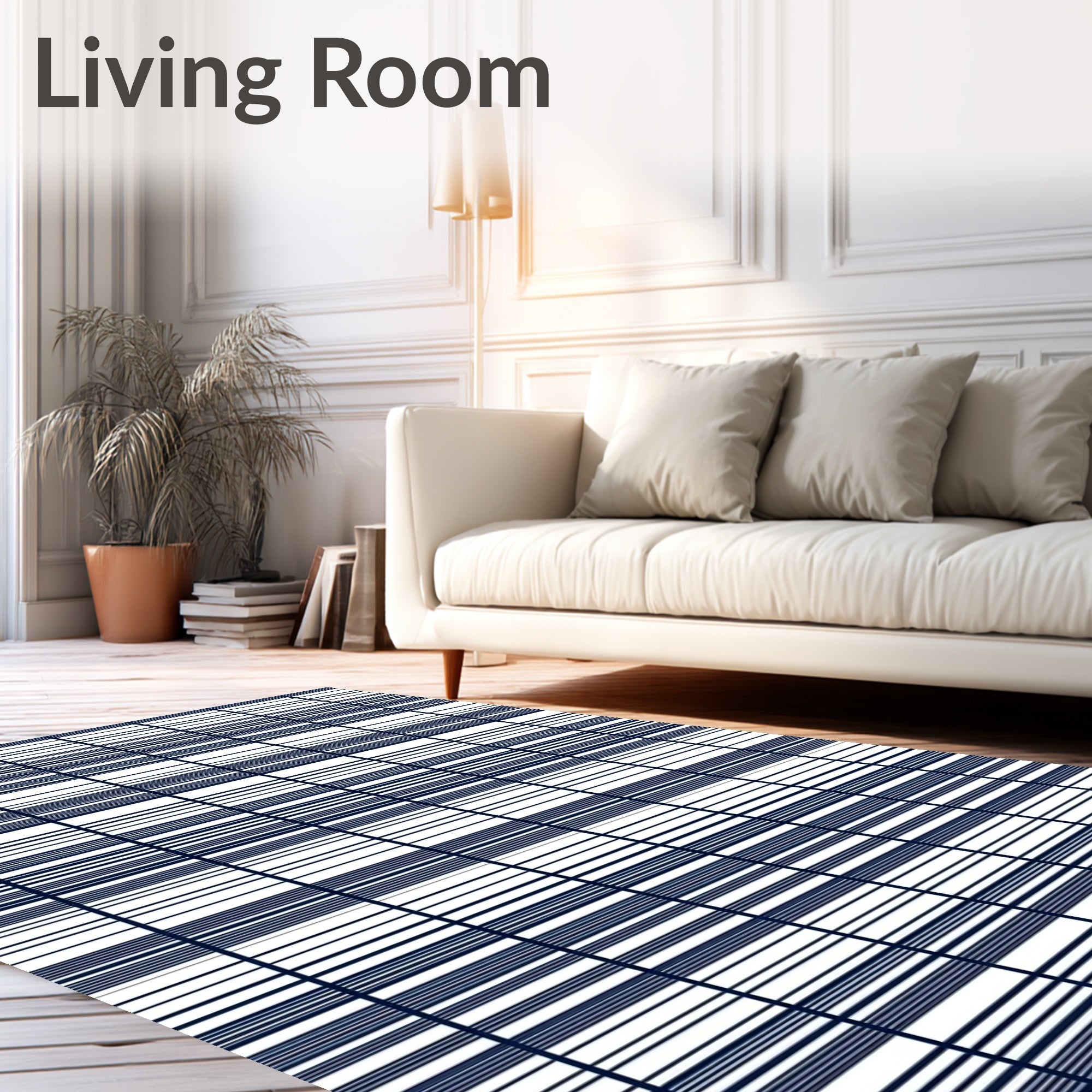 Bold Blue Grid Pattern Rug
