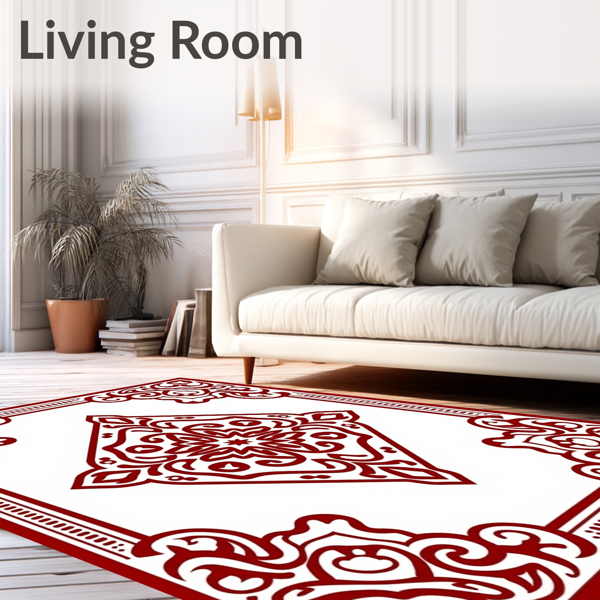 Ornate Red Floral Diamond Pattern Rug