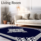 Ornate White Decorative Emblem Rug
