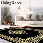 Golden Elaborate Floral Border Design Rug