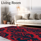 Classic Red and Blue Damask Design Rug