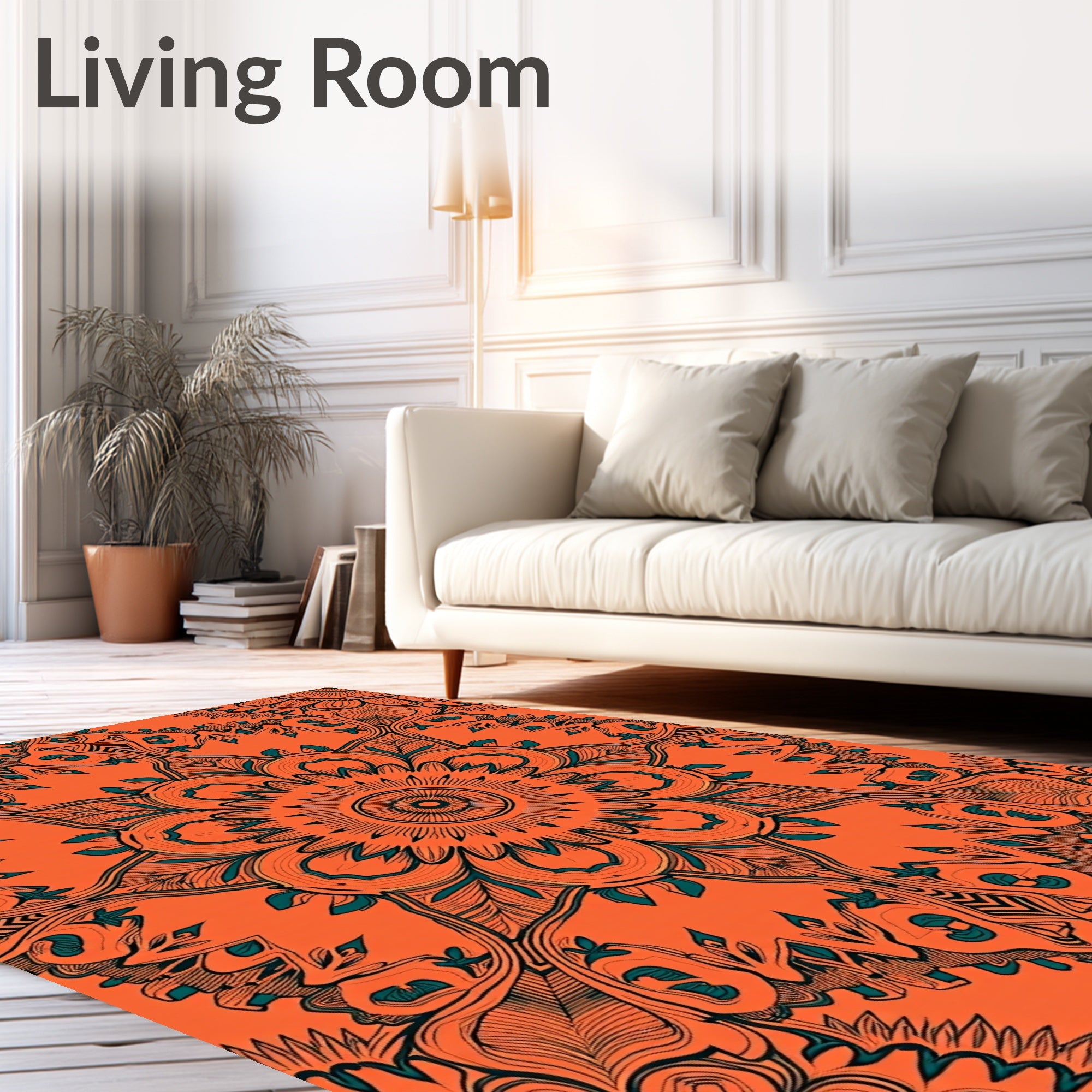 Mandala Floral Patterned Orange Rug