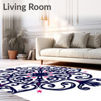Intricate Deep Blue Floral Scrollwork Rug