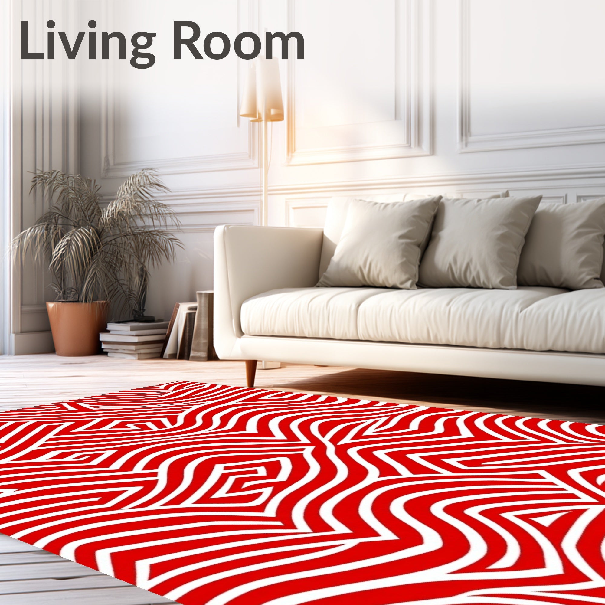 Red White Abstract Geometric Rug