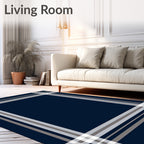 Classic Navy Plaid Border Design Rug