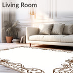 Ornate Brown Floral Scroll Border Rug