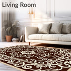 Elegant Scrollwork Floral Brown Rug