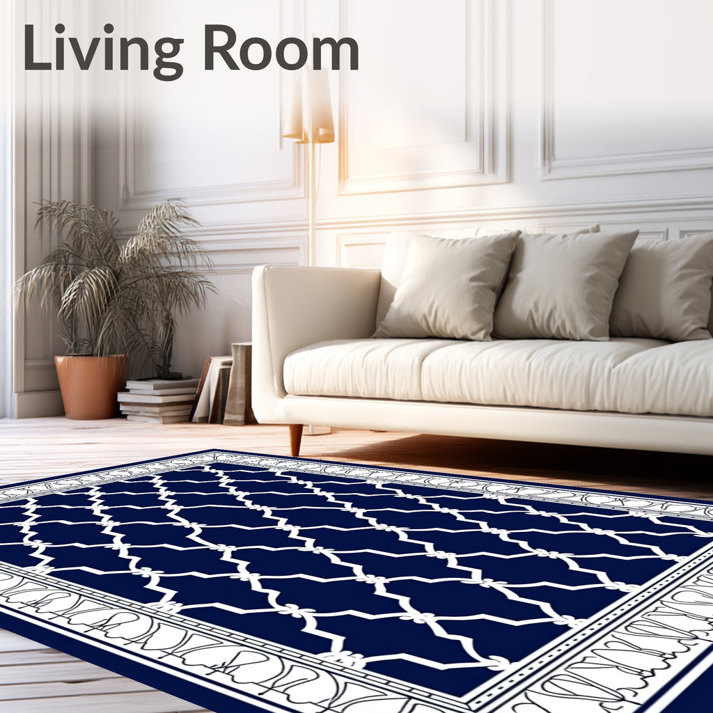 Classic White Lattice On Navy Rug