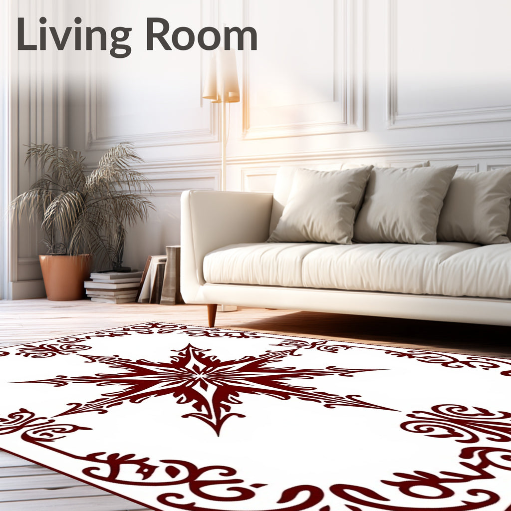 Ornate Starburst Floral Border Design Rug