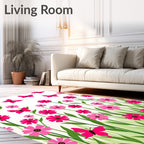 Whimsical Pink Butterflies Floral Meadow Rug