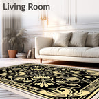 Art Nouveau Floral Black Gold Pattern Rug