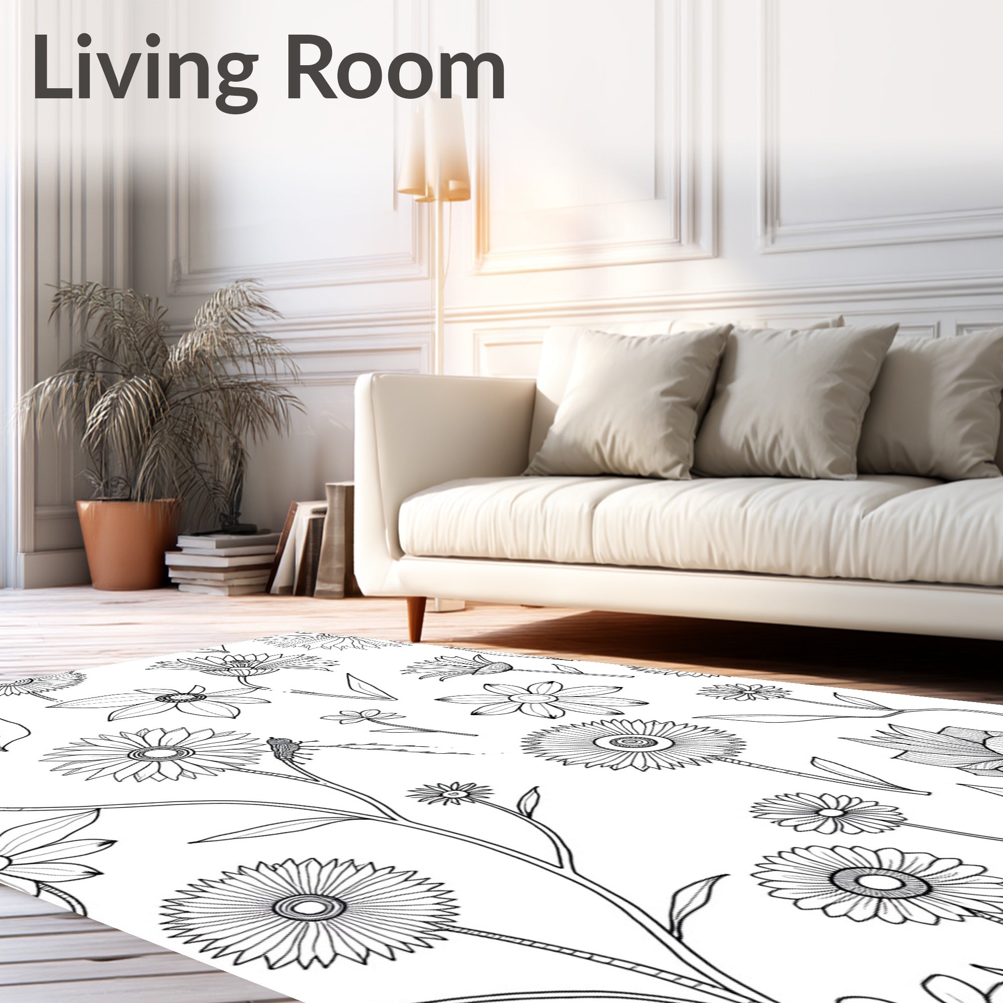 Floral Insect Outline Pattern Rug
