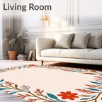 Whimsical Red Floral Vine Border Rug
