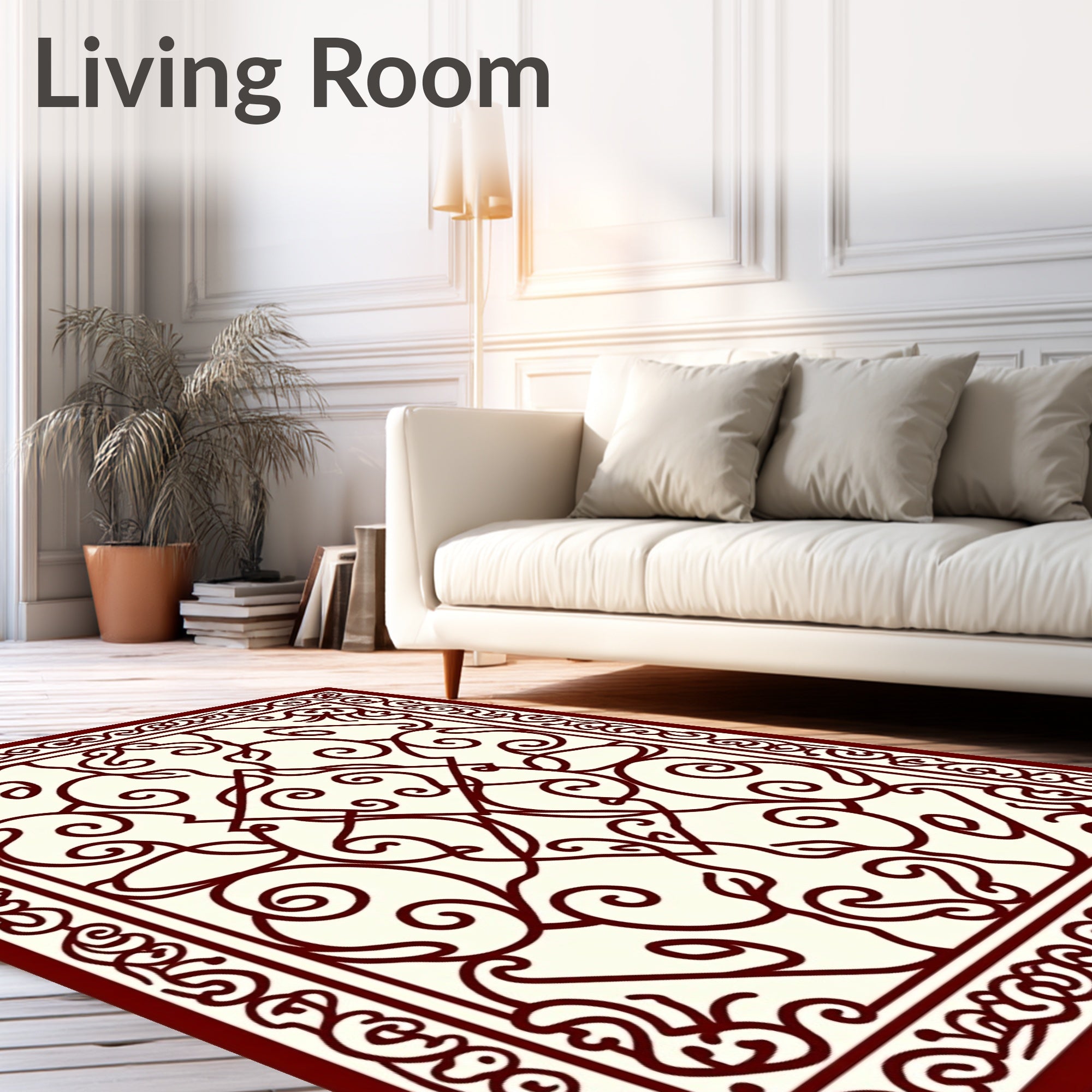 Ornate Crimson Swirls Decorative Pattern Rug