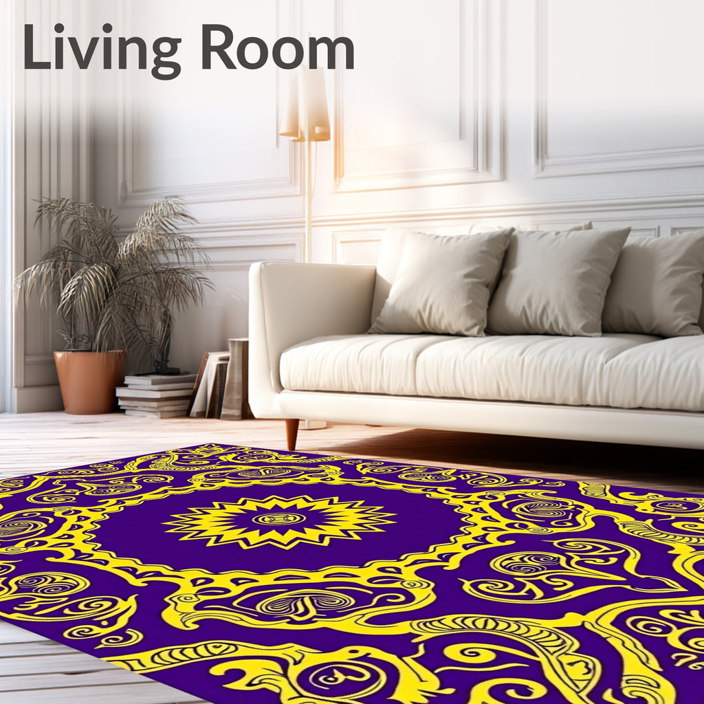 Purple And Yellow Intricate Mandala Rug
