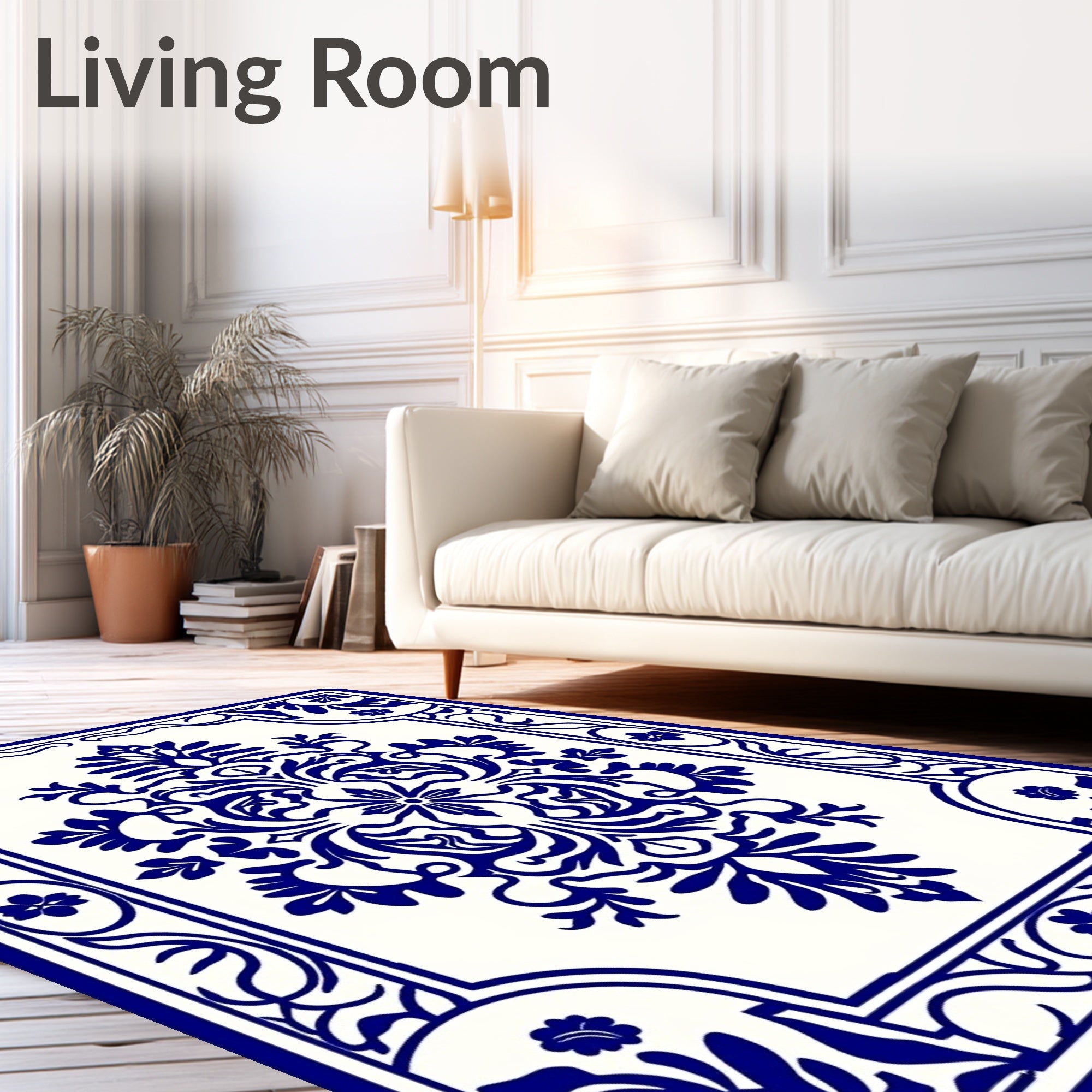 Classic Blue Floral Damask Rug