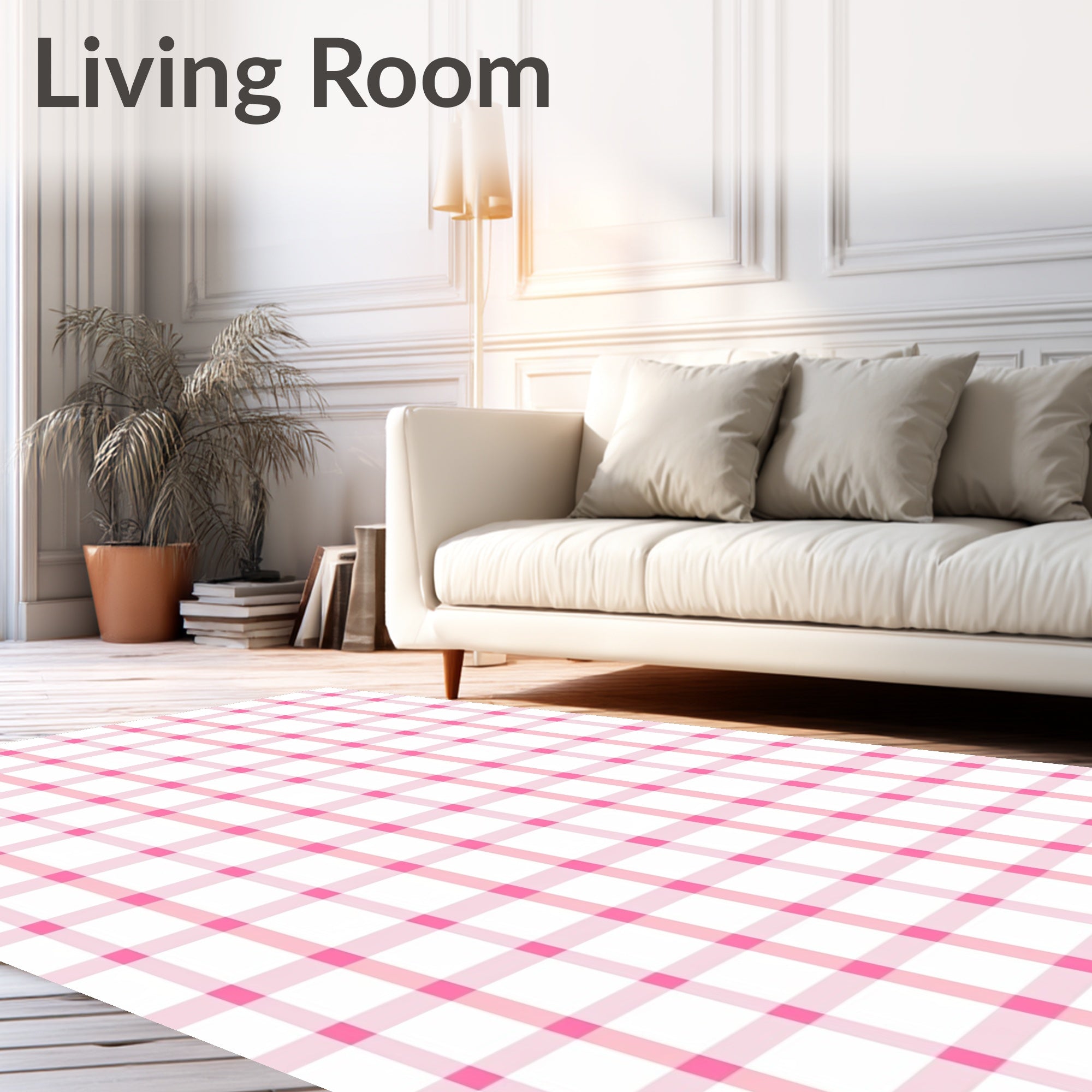 Pink And White Checked Pattern Rug