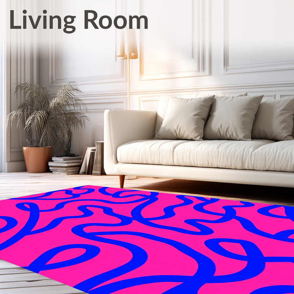 Bold Blue Abstract Line Design Rug