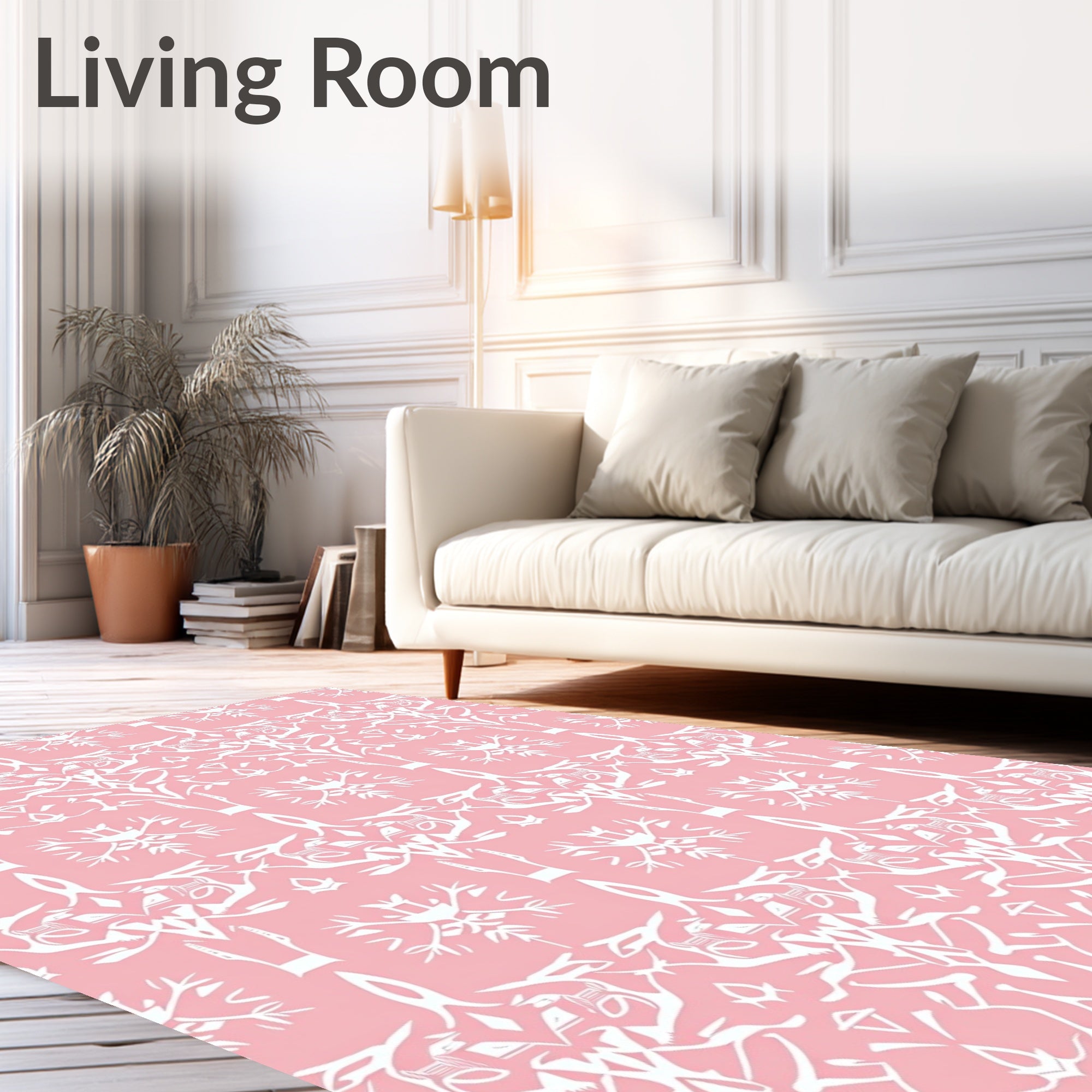 White Art Nouveau Floral Pattern Rug