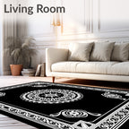 Intricate Black White Floral Mandala Border Rug