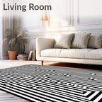 Black White Geometric Maze Pattern Rug