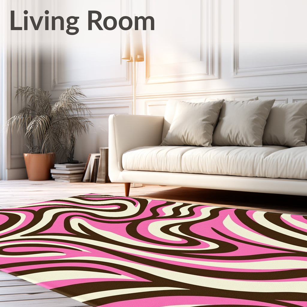 Retro Swirling Pink Brown Cream Pattern Rug
