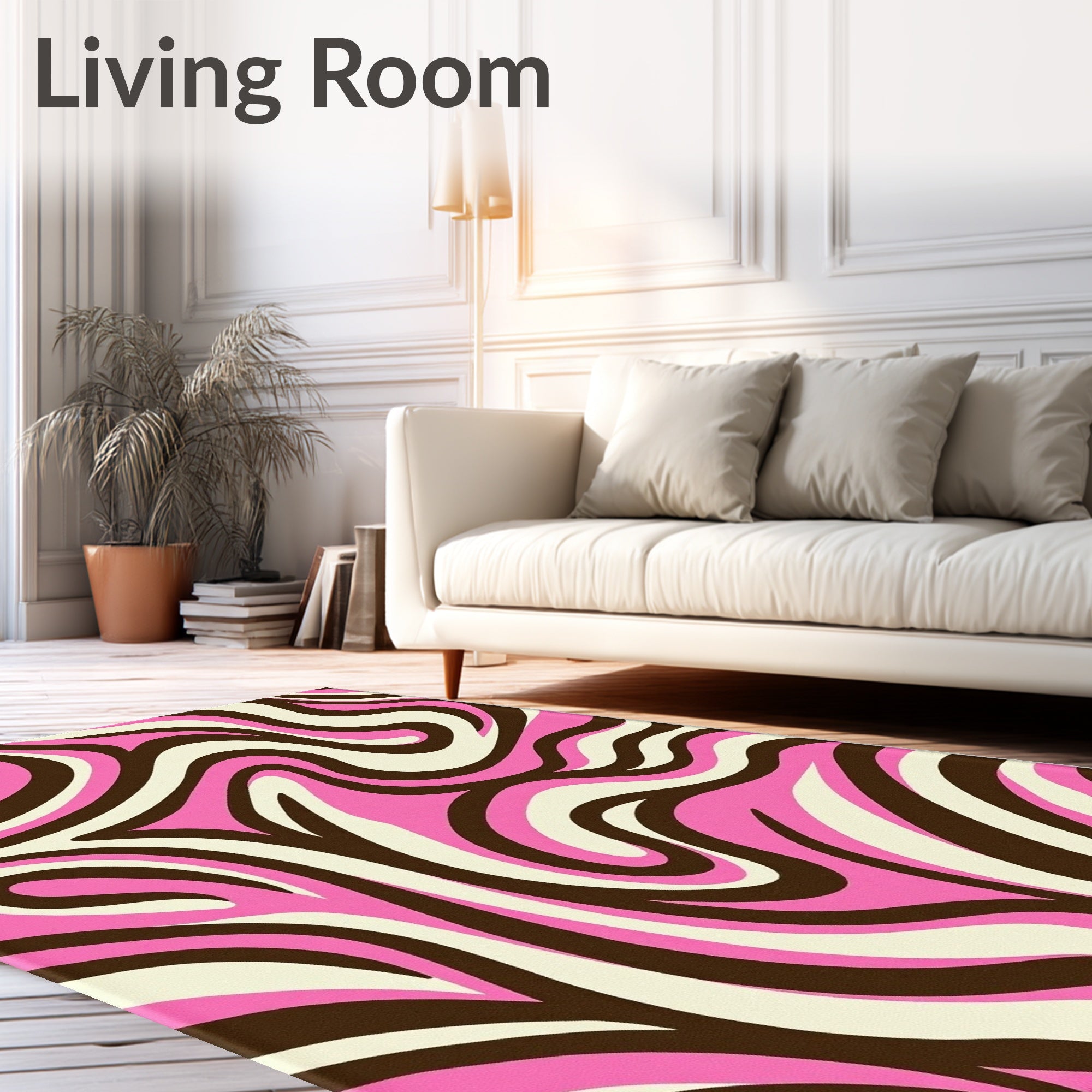 Retro Swirling Pink Brown Cream Pattern Rug