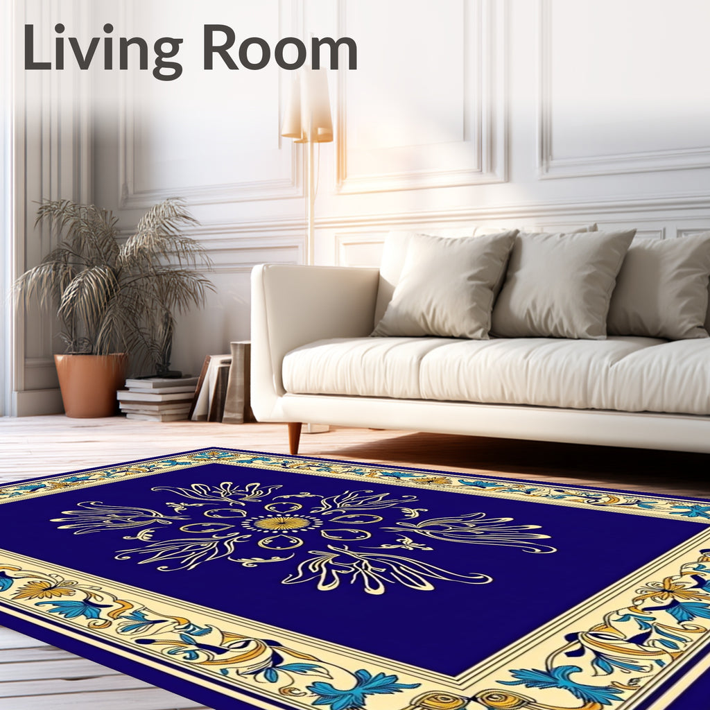 Ornate Floral Medallion Border Rug