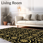 Golden Black Floral Medallion Symmetry Rug