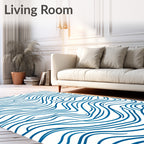 Abstract Blue Wavy Pattern Rug