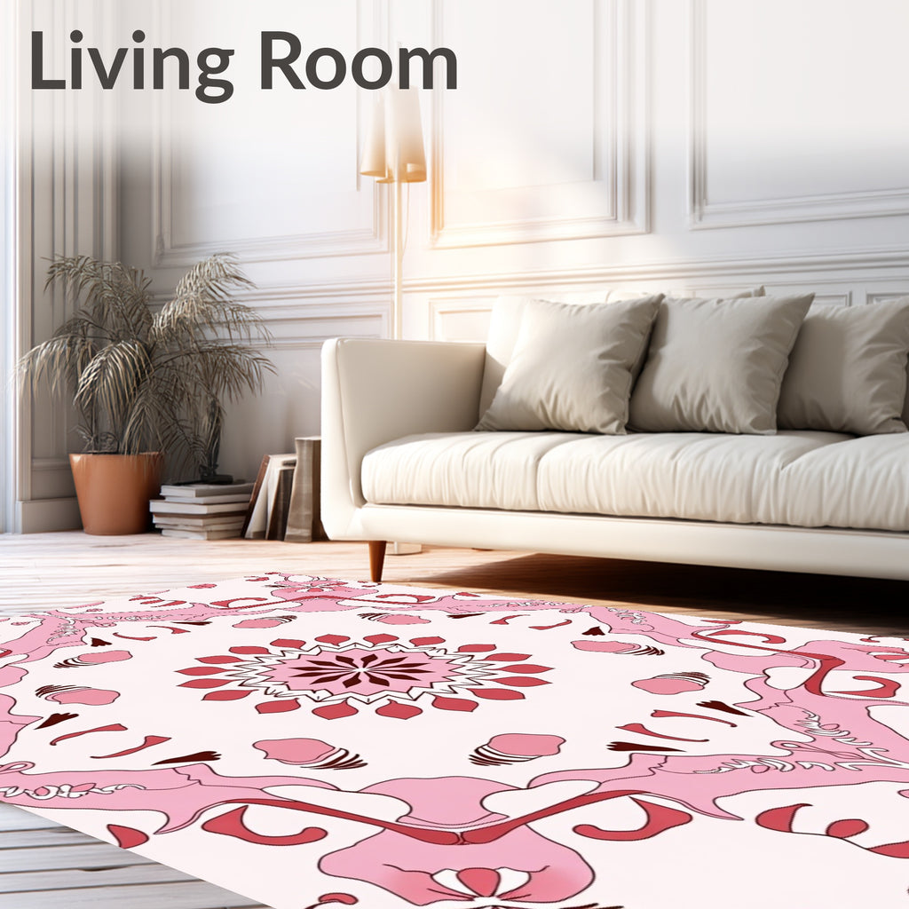 Pink Orchid Floral Mandala Pattern Rug