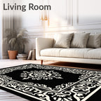 Classic Black White Floral Pattern Rug