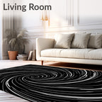 Abstract White Swirl Black Rug