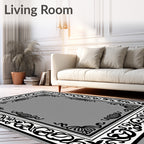 Ornate Floral Scroll Work Border Rug