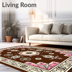 Bold Floral Medallion Brown Pink Rug