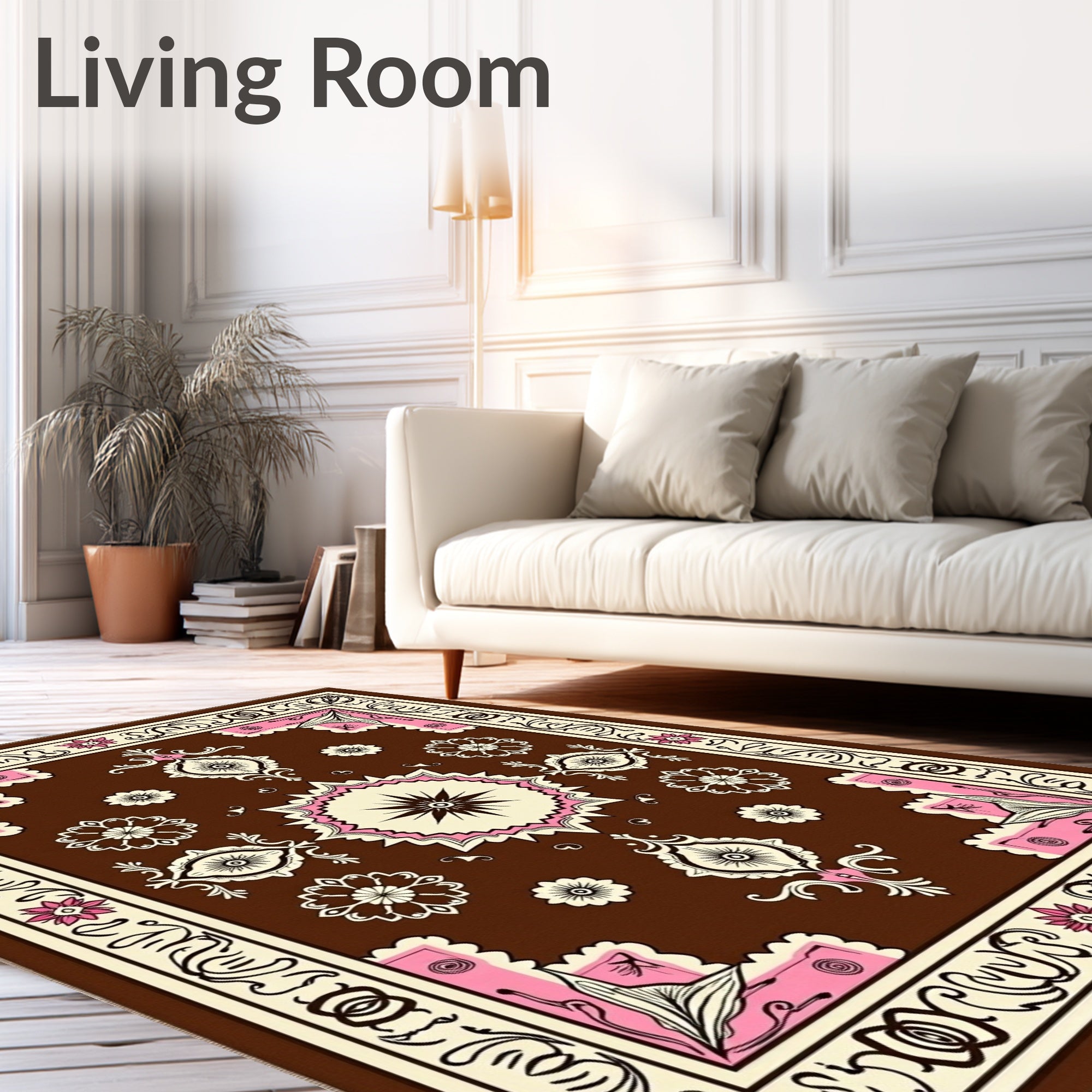 Bold Floral Medallion Brown Pink Rug